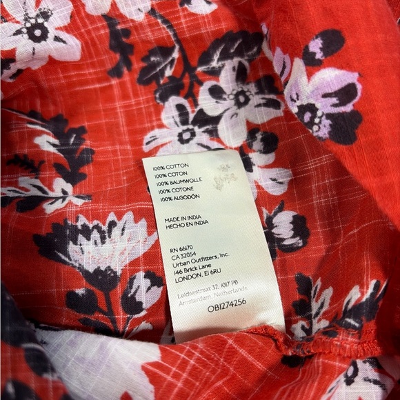 Maeve Anthropologie Top Womens Medium Red Cotton Floral Blouse Button Up - Picture 9 of 9